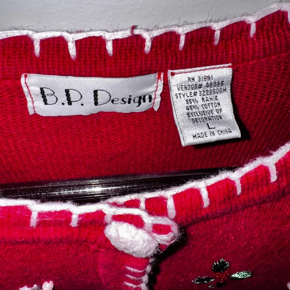 Vintage‎ B.P. Design Womens Red Snowman Snowflake Christmas Cardigan Sweater  L - Picture 2 of 12